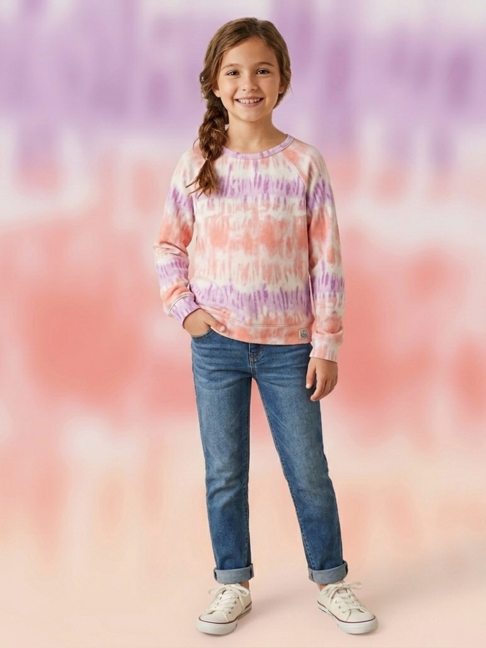 Lucky Brand Girls' Tie-Dye Long Sleeve Sweatshirt - Size Large